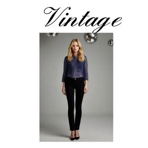 Alex Evenings navy blue glitter lace top vintage • black tie evening dress top